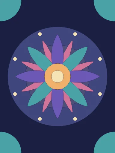 A many-petalled flower mandala in pastel colors.
